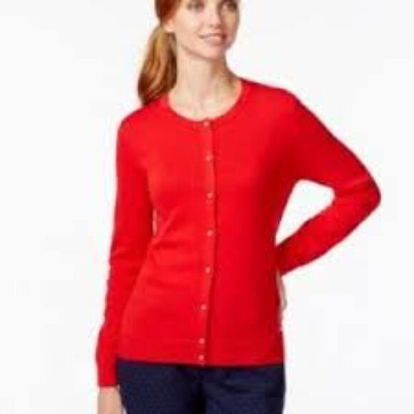 LORD & TAYLOR CASHMERE RED BUTTON DOWN SWEATER SIZE LG 1292 - Picture 1 of 7